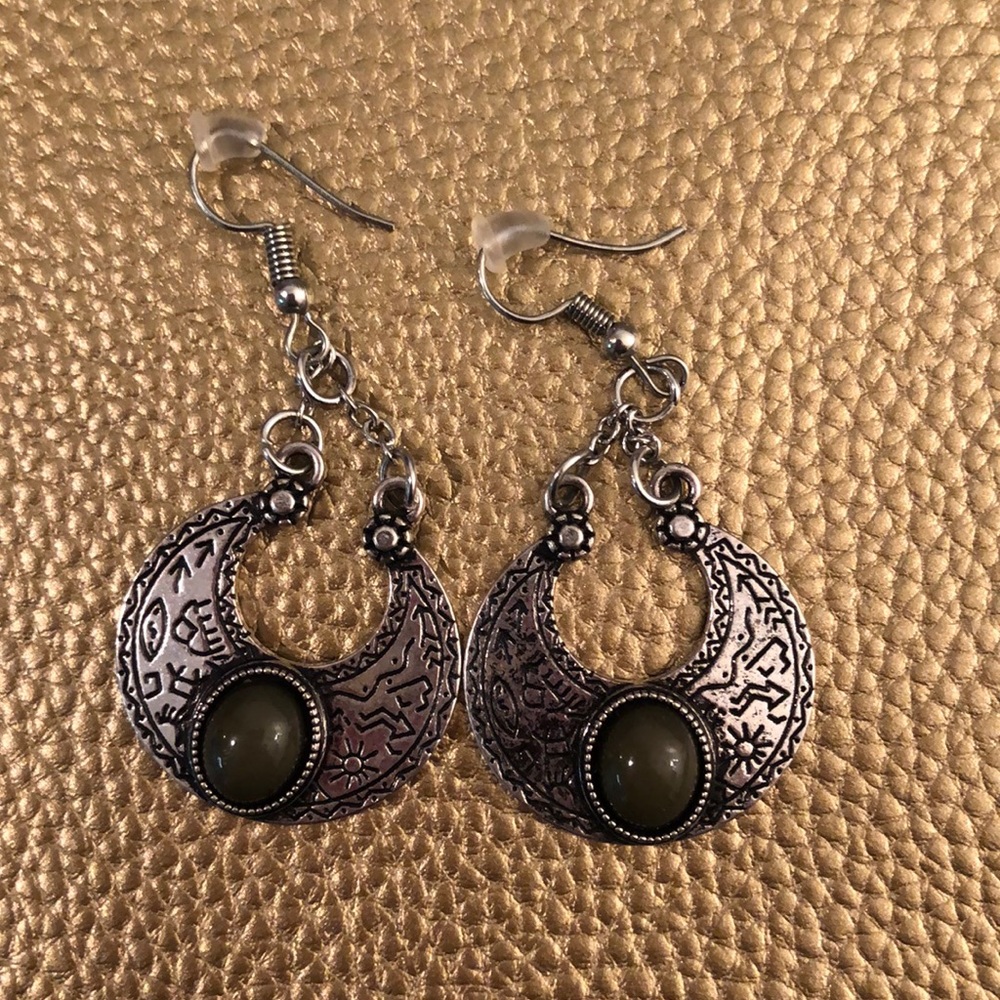 Silver and green earrings